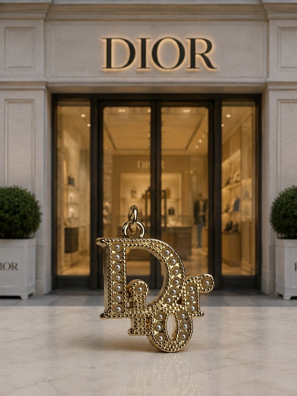 Dior Gold Tone Faux Pearl Accented Zipper Pull Charm